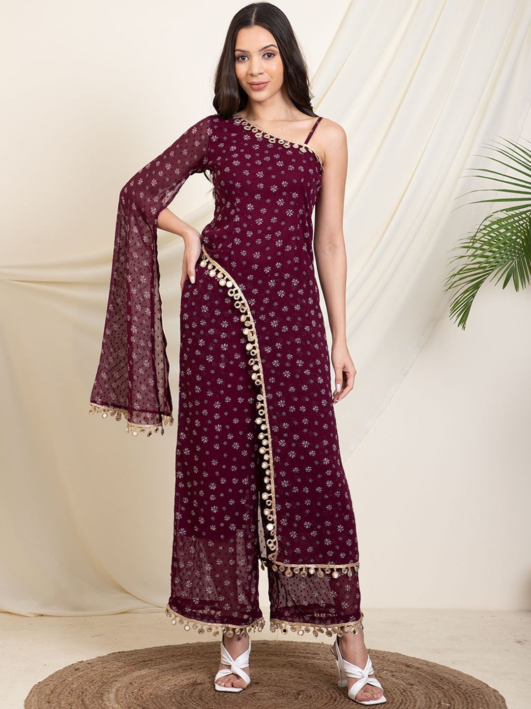 

DEEBACO Printed Tunic With Palazzos Co-Ords, Purple