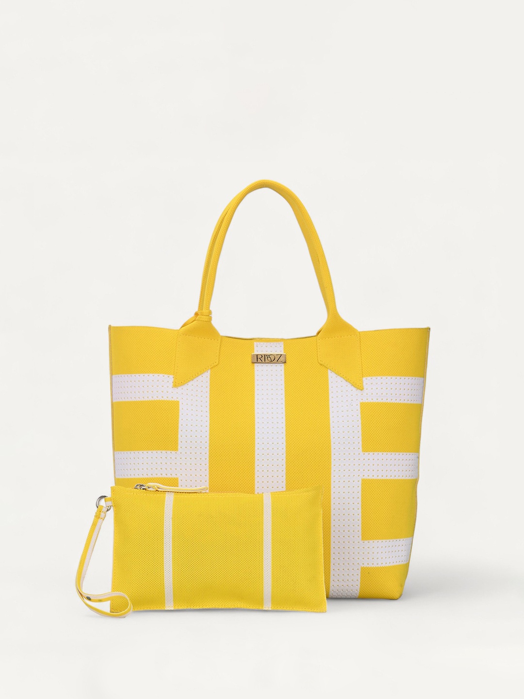 

Rioz Oversized Shopper Handheld Bag with Cut Work, Yellow