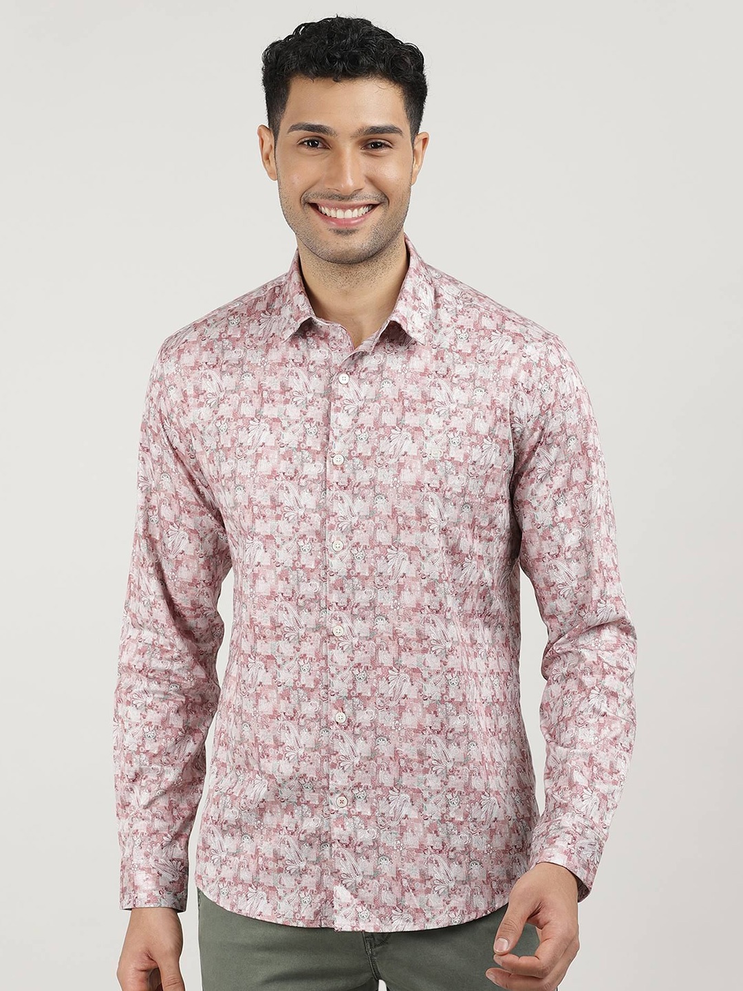 

DRAGON HILL Men Classic Slim Fit Floral Opaque Printed Casual Shirt, Red