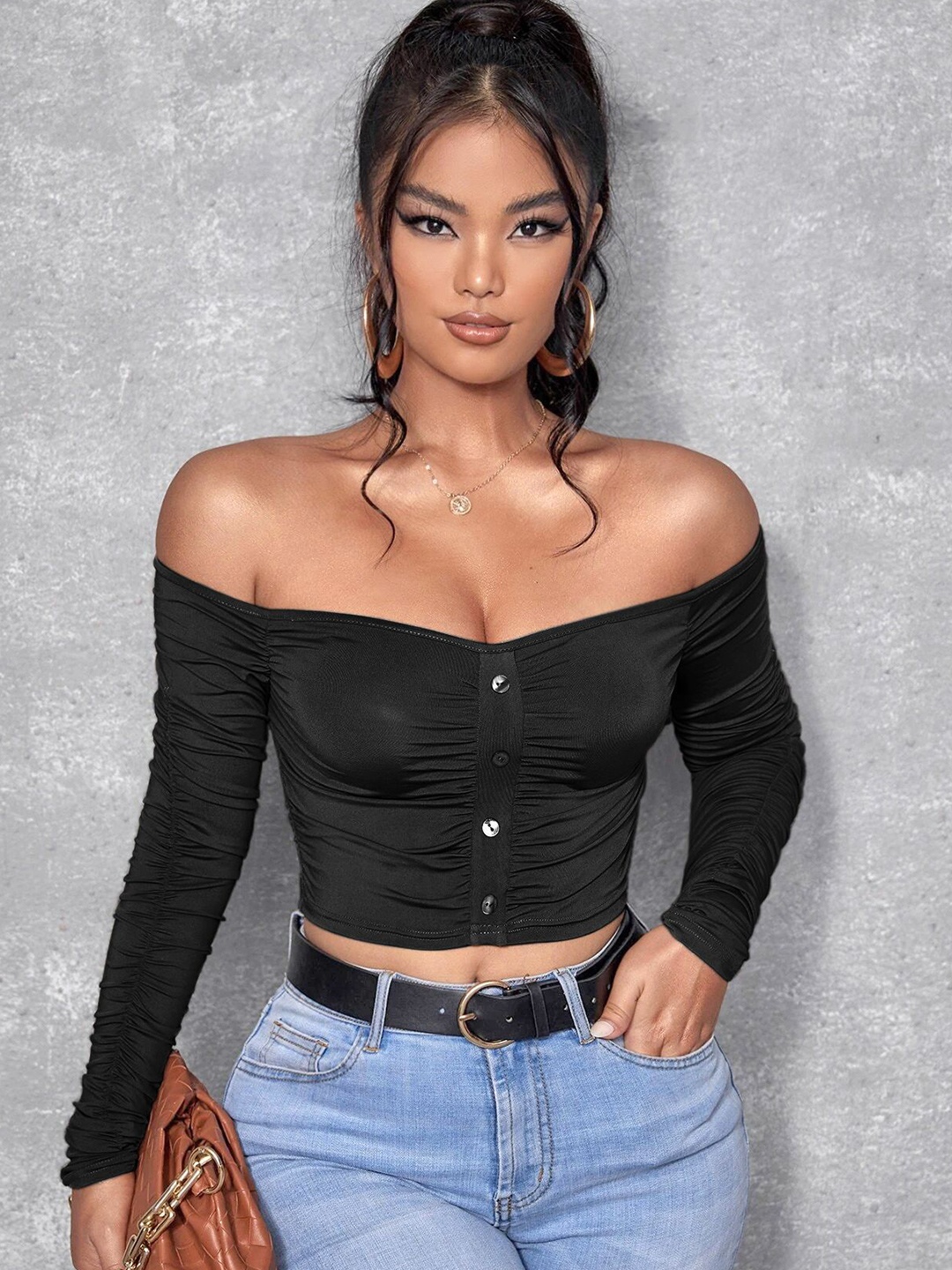 

Stylecast X Slyck Off-Shoulder Crop Top, Black