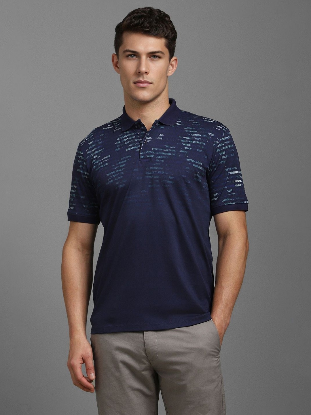 

Louis Philippe Sport Men Floral Printed Polo Collar T-shirt, Navy blue