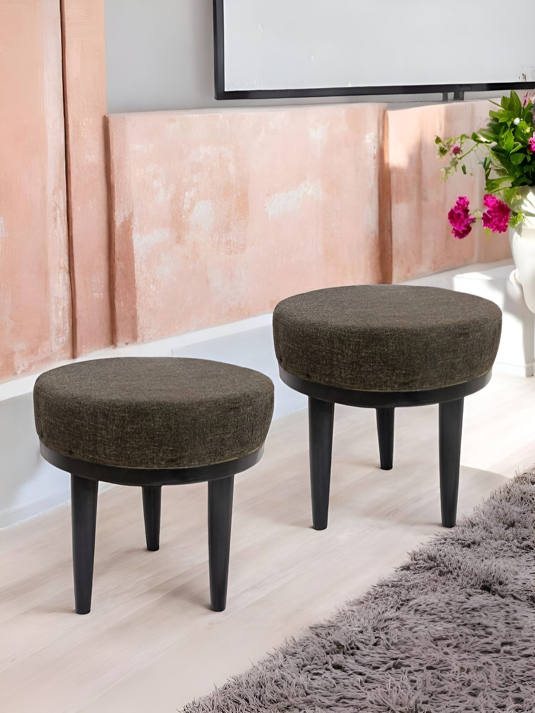 

Ikiriya Set of 2 Lisbon Sheesham Wood Round Stools, Brown