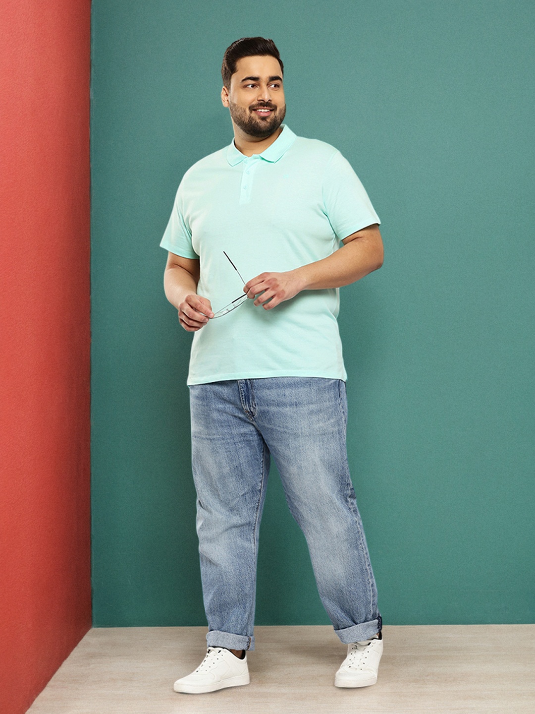 

Sztori Plus Size Polo Collar Pure Cotton T-shirt, Blue