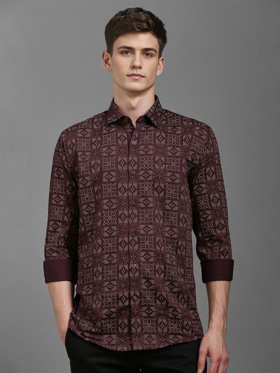 

Louis Philippe Sport Men Slim Fit Opaque Printed Casual Shirt, Maroon