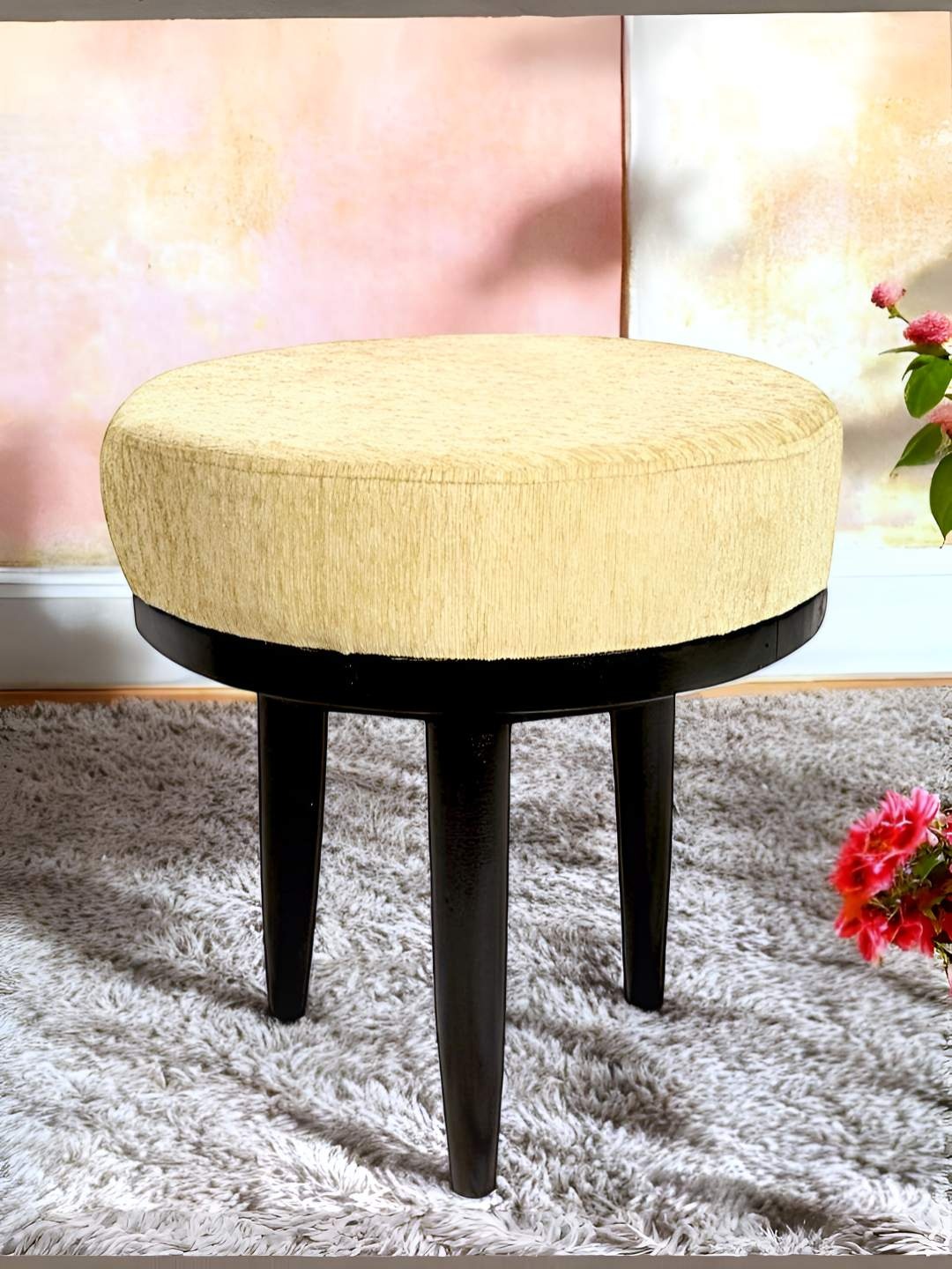 

Ikiriya Lisbon Beige Sheesham Wood Accent Round Stool