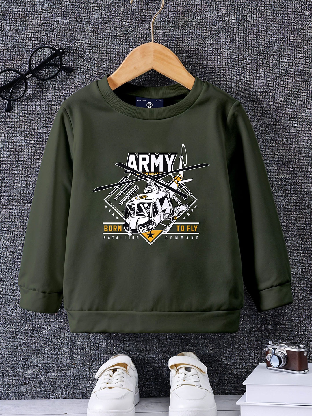 

CODEZ Boys Printed Round Neck Pullover Sweatshirt, Green