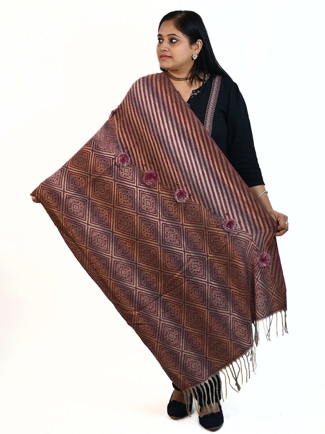 

Vrinde Women Woven Design Stole, Brown