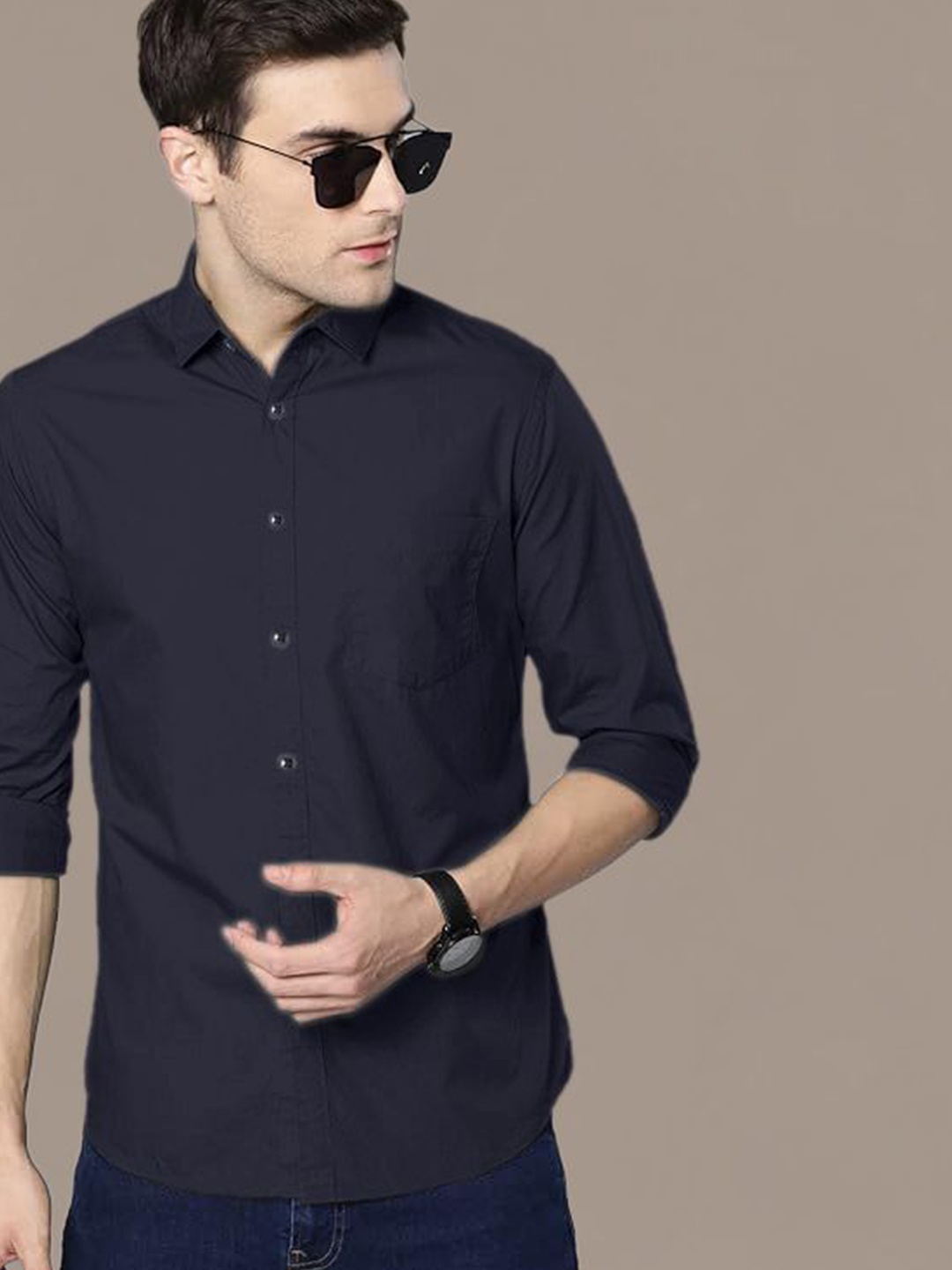 

ADWYN PETER Men Classic Opaque Casual Shirt, Navy blue