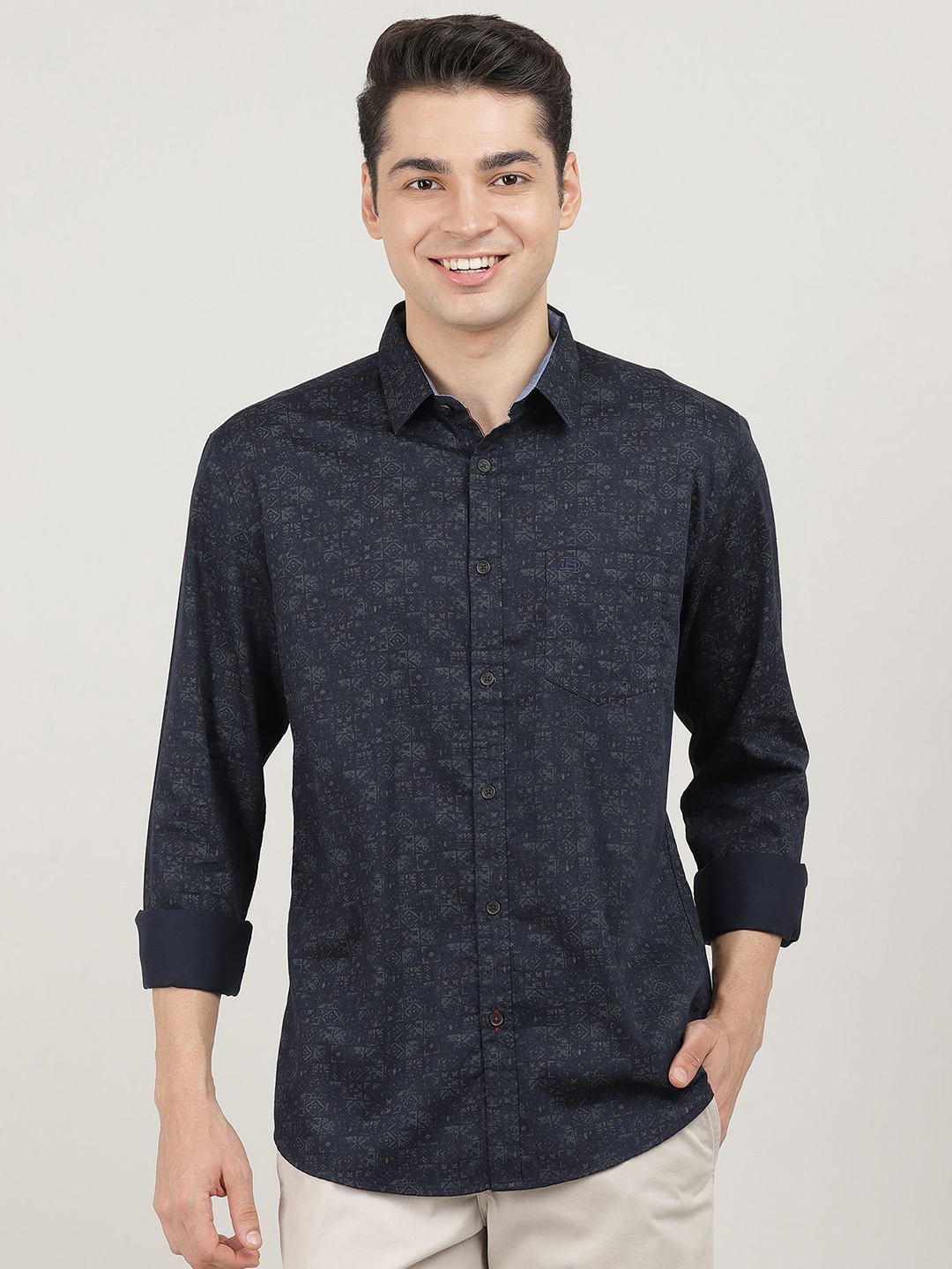 

DRAGON HILL Men Classic Slim Fit Floral Opaque Printed Casual Shirt, Navy blue