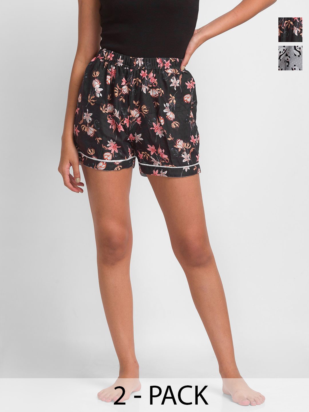 

FashionRack Women Pack Of 2 Printed Lounge Shorts, Black