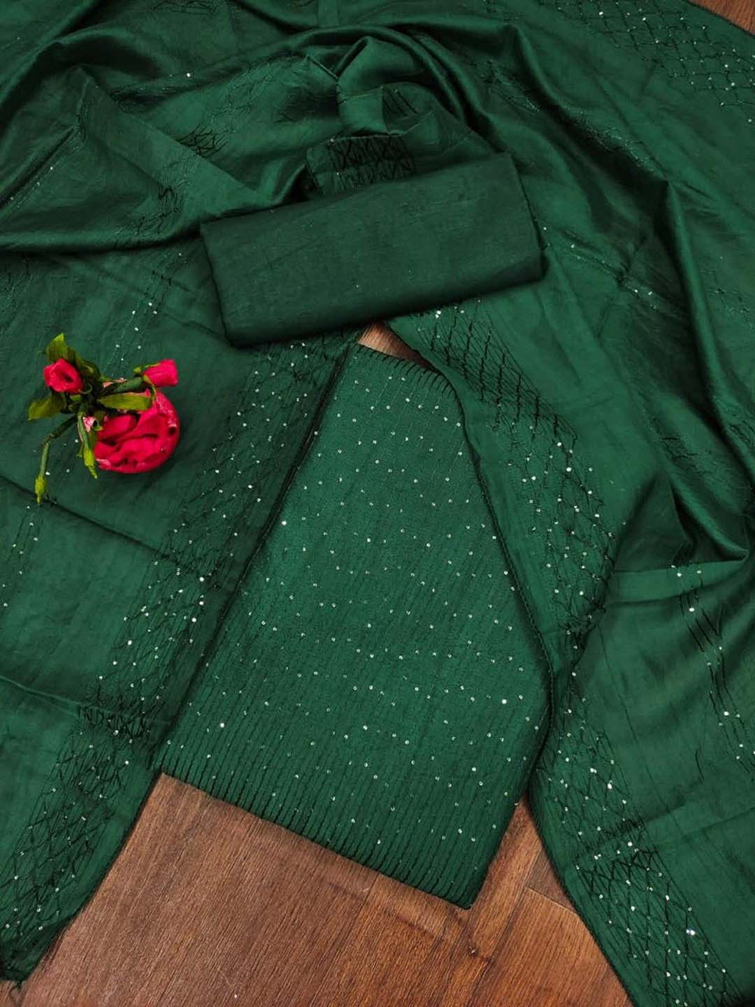 

mimi design Unstitched Dress Material, Green