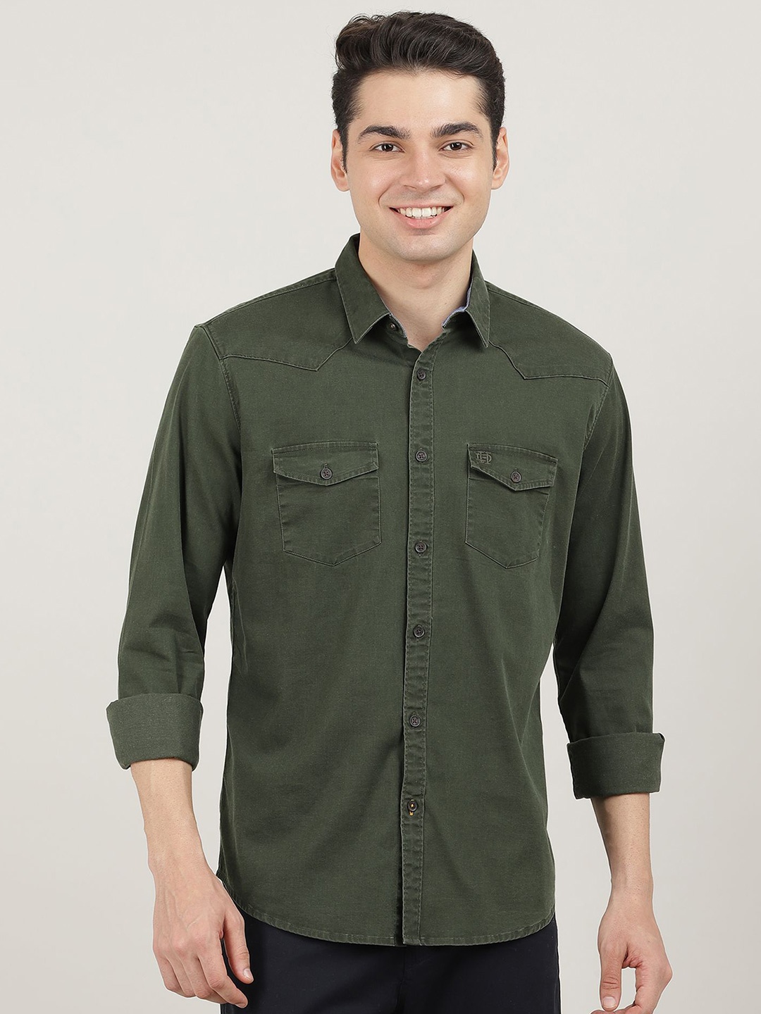 

DRAGON HILL Men Classic Slim Fit Opaque Casual Shirt, Olive