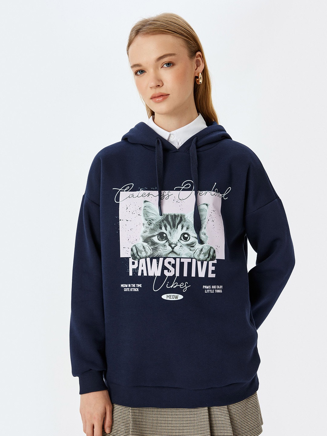 

Koton Women Graphic Printed Hooded Pullover Sweatshirt, Navy blue