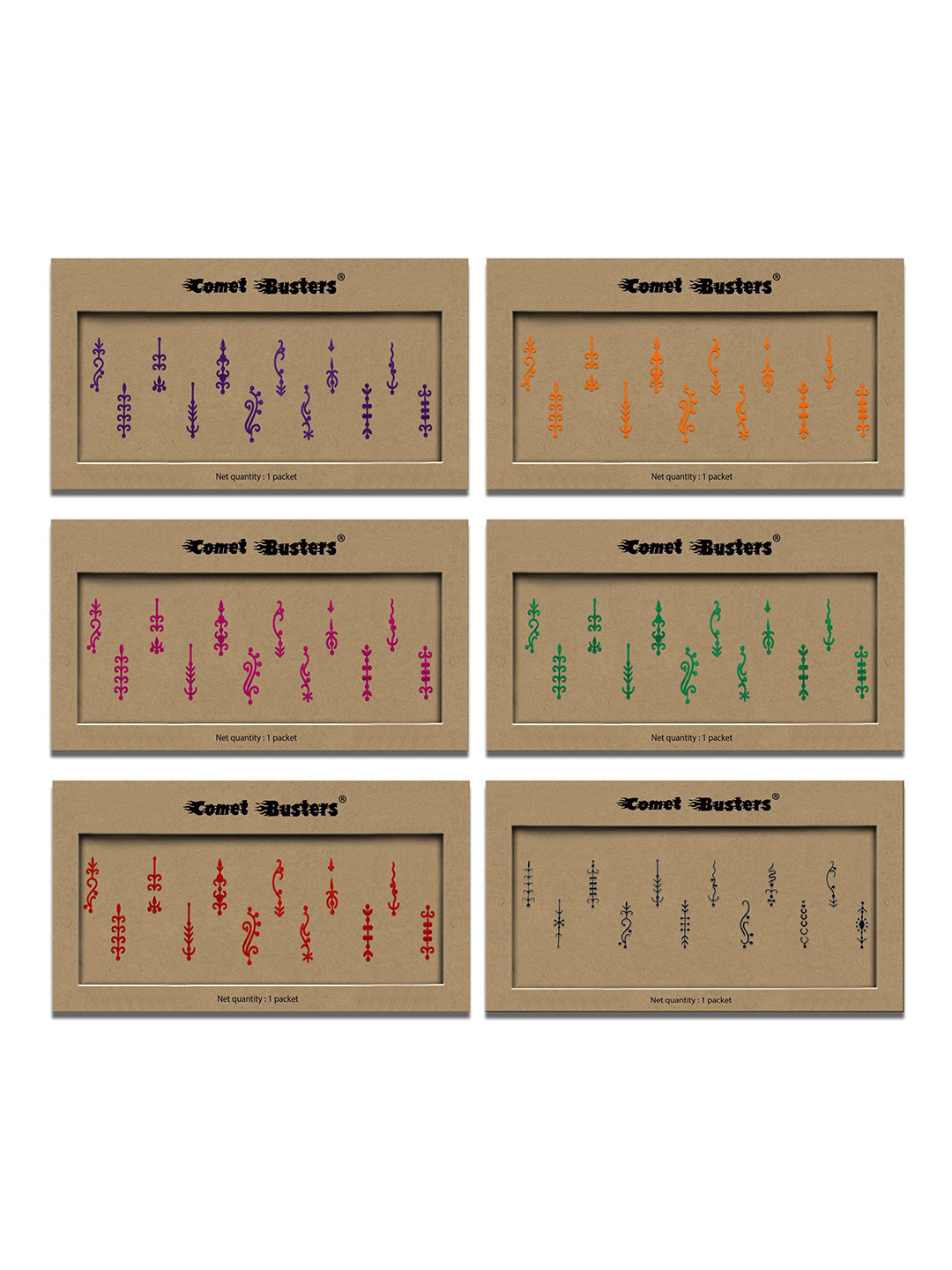 

Comet Busters Set Of 6 Traditional Designer Bindis - 12 Pcs Each, Beige