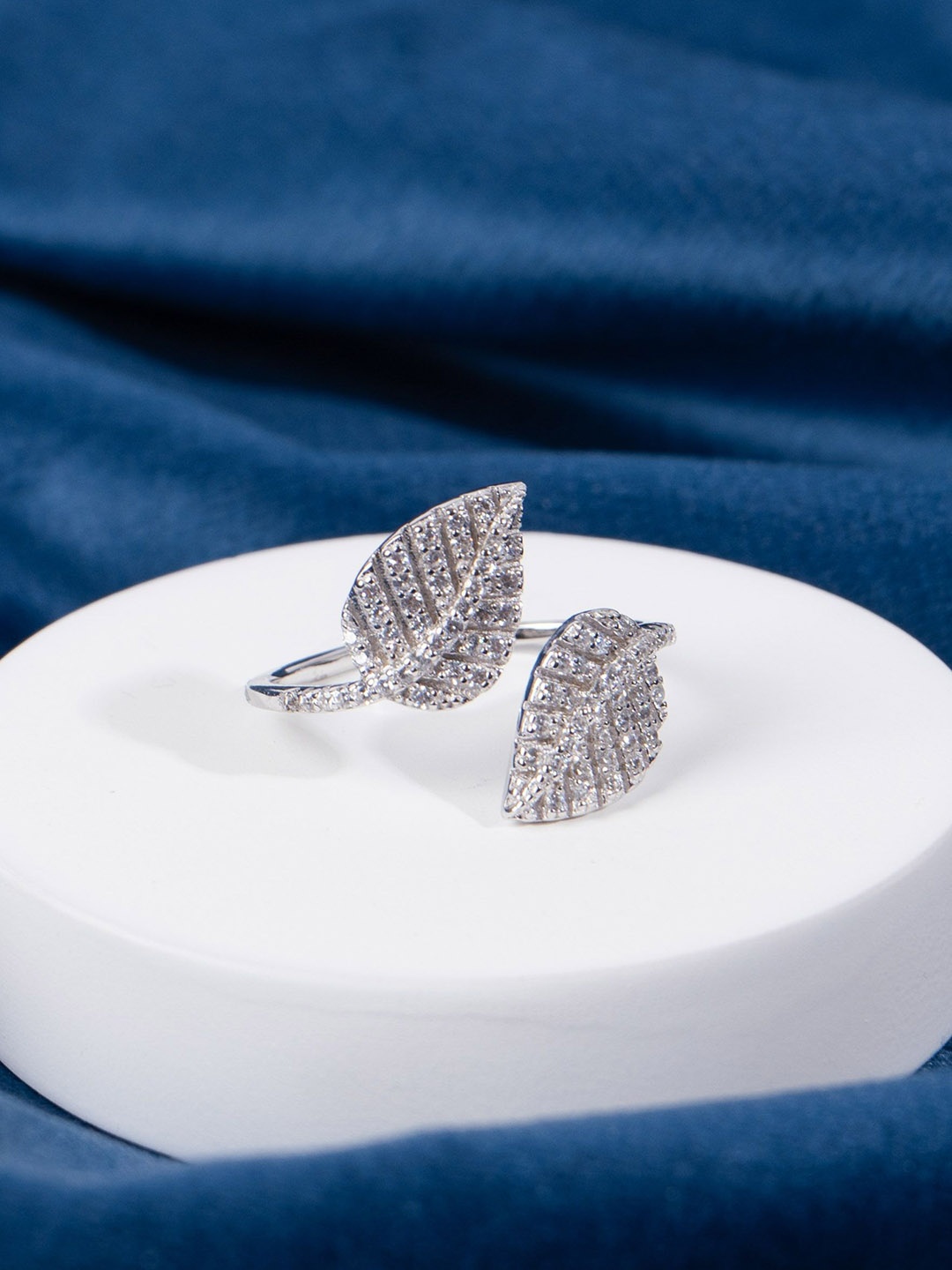 

GLYTERS Silver-Plated Stone-Studded Adjustable Finger Ring