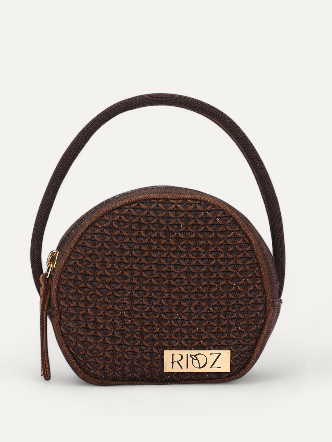 

Rioz Oversized Structured Handheld Bag with Cut Work, Brown