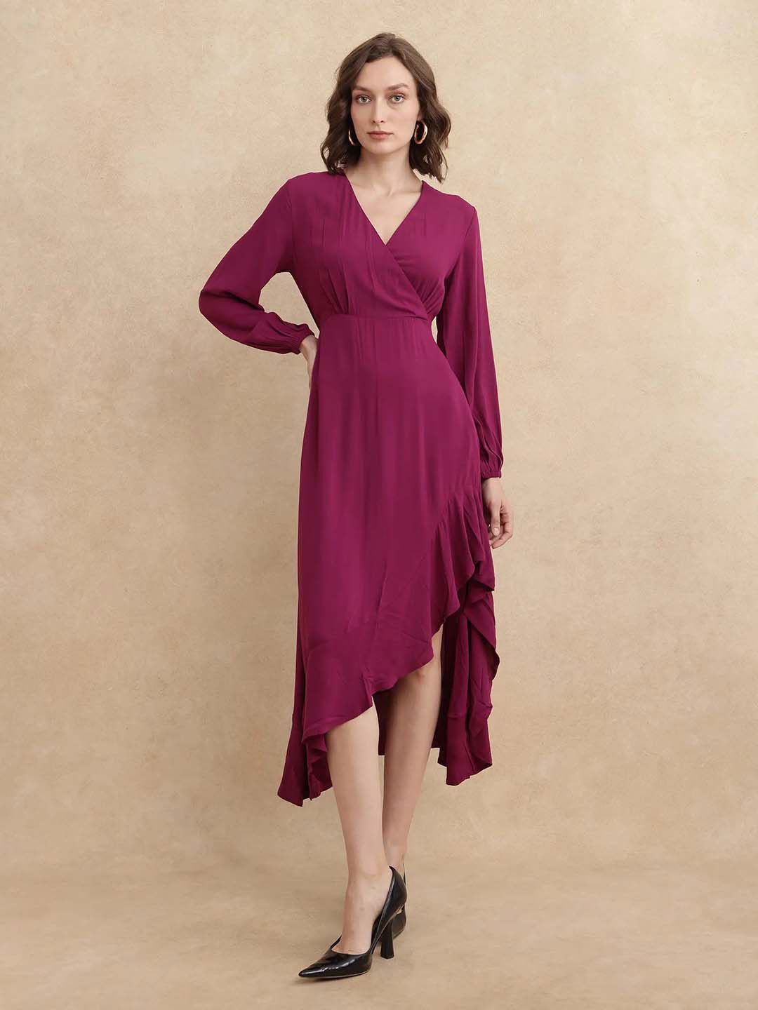 

RAREISM Flared Sleeve Fit & Flare Maxi Dress, Maroon