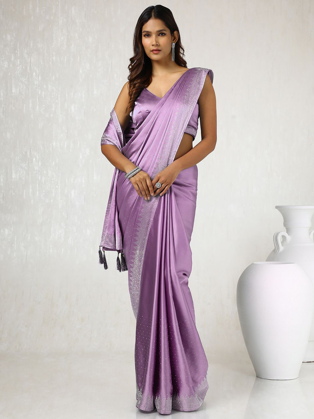 

Soch Women Embellished Beads and Stones Satin Heavy Work Saree With, Lavender