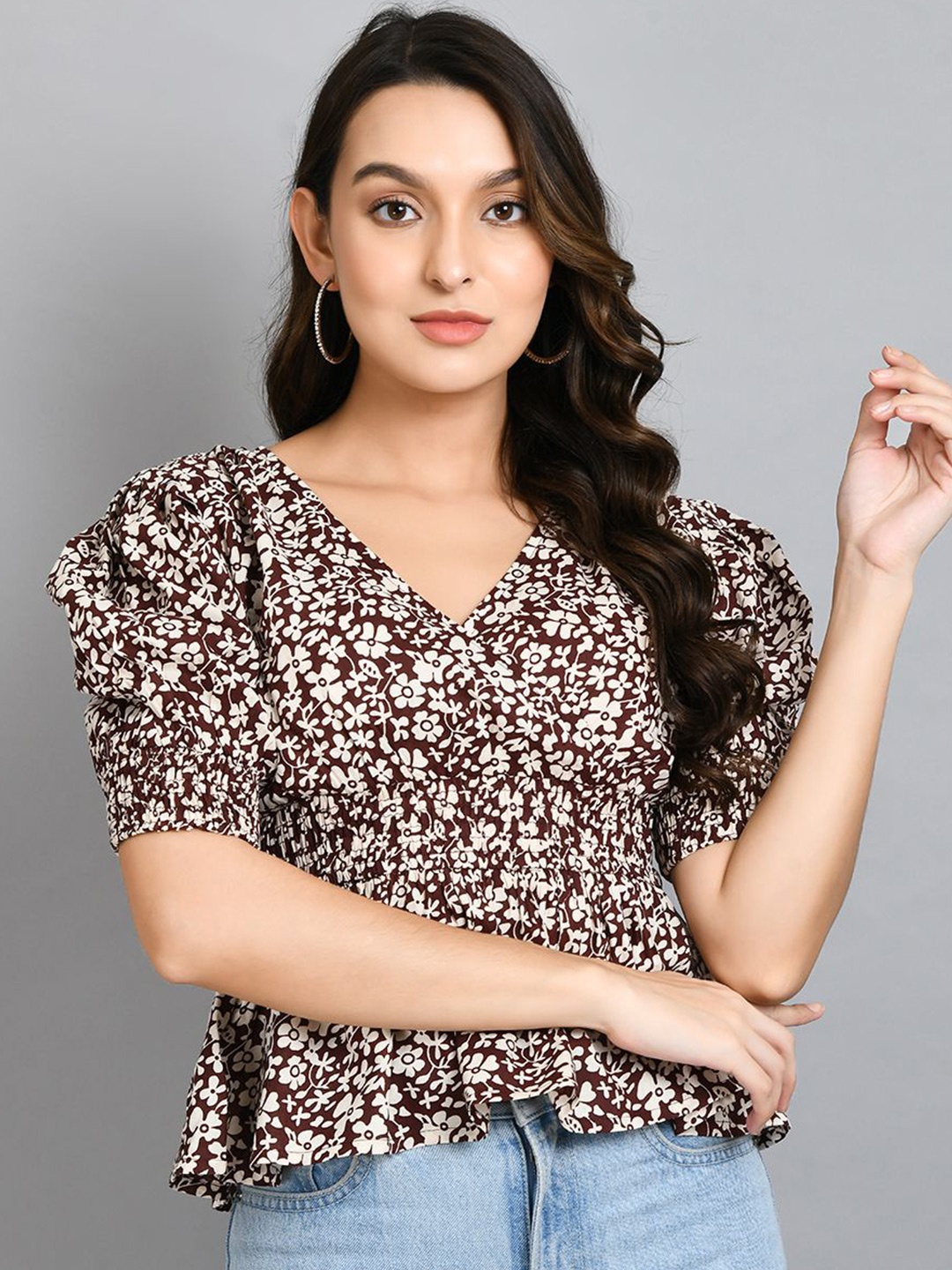 

all about you Women Floral Print Wrap Top, Brown