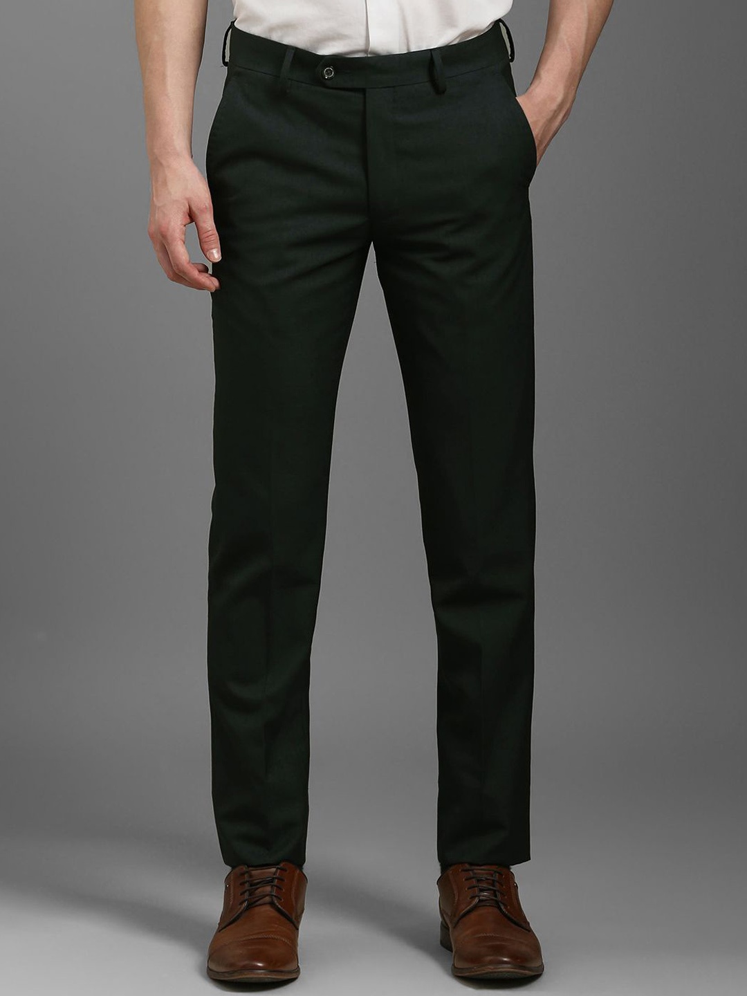 

Louis Philippe Men Checked Slim Fit Trousers, Green