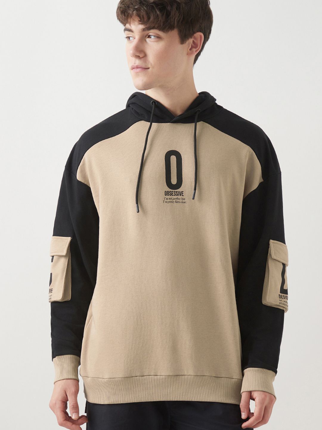 

Bewakoof Men Cotton Colourblocked Hooded Sweatshirt, Brown