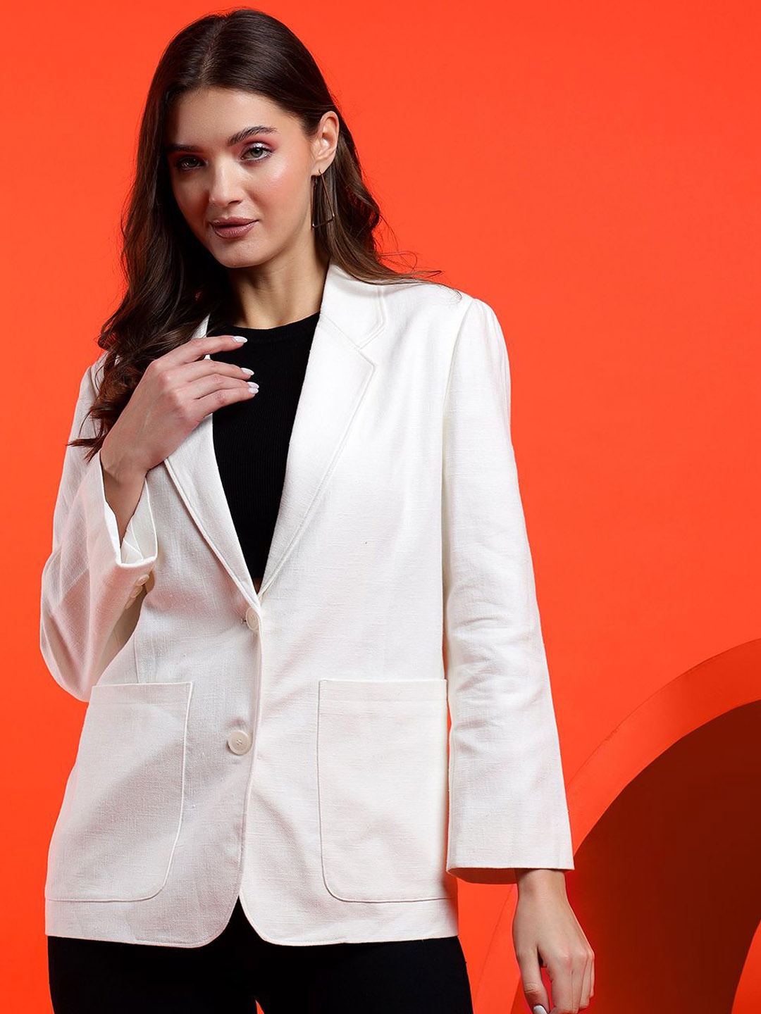 

Kotty Notched Lapel Collar Long Sleeves Overcoat, White