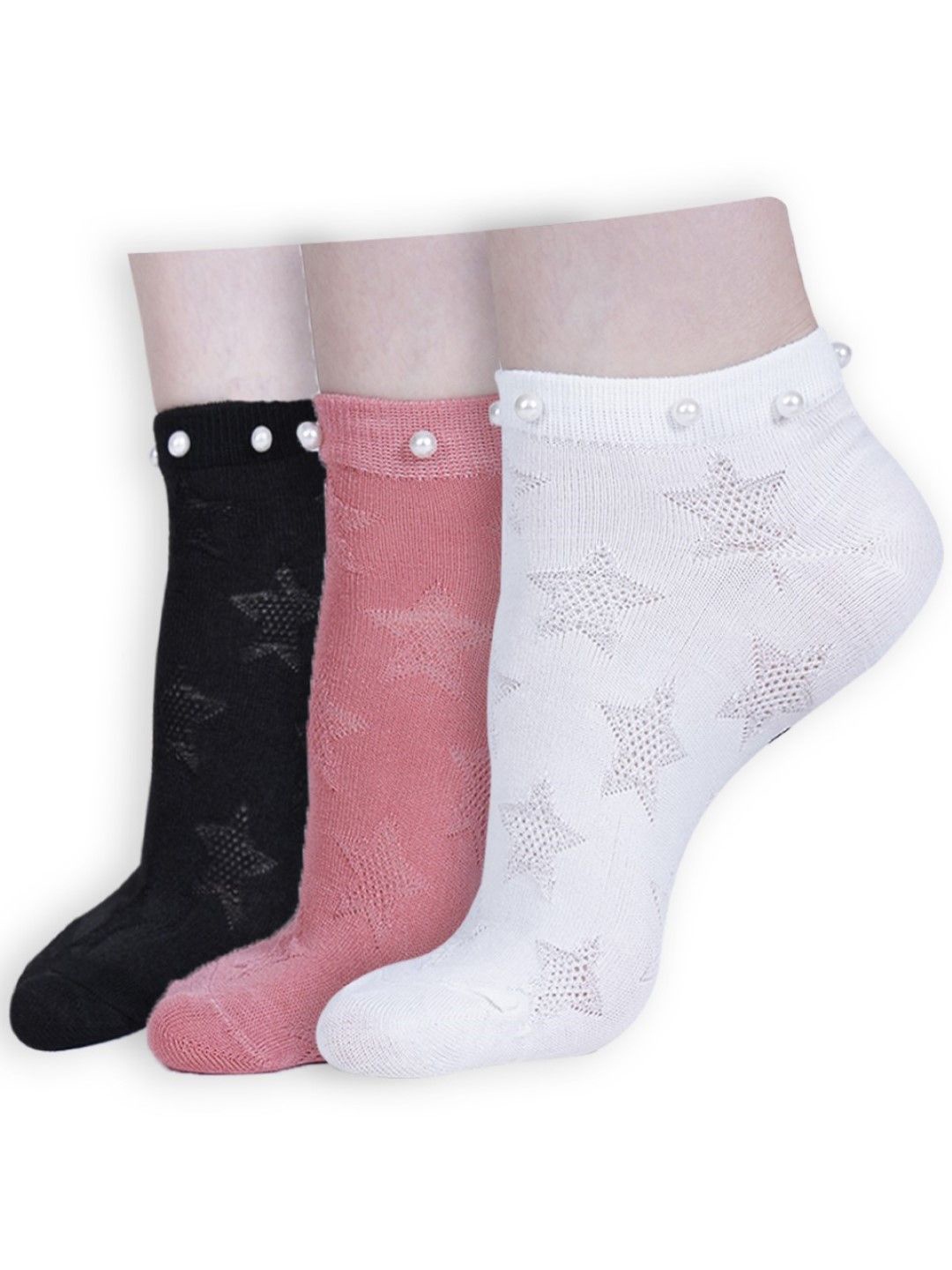 

Dollar Women Pack Of 3 Cotton Patterned Ankle Length Socks, White