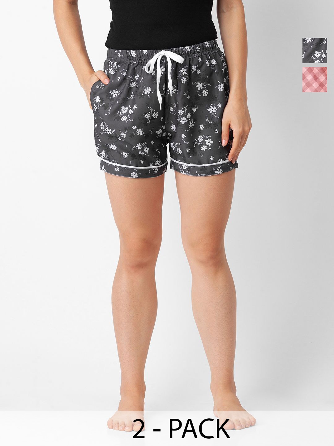 

FashionRack Women Pack of 2 Printed Mid-Rise Lounge Shorts, Black