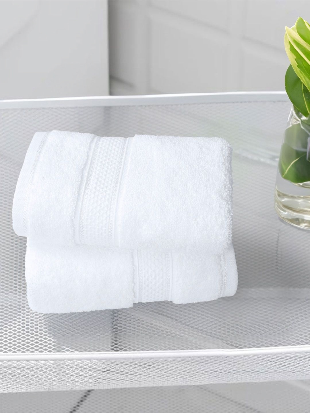 

MYTRIDENT 2-Pcs White 600 GSM Pure Cotton Hand Towels