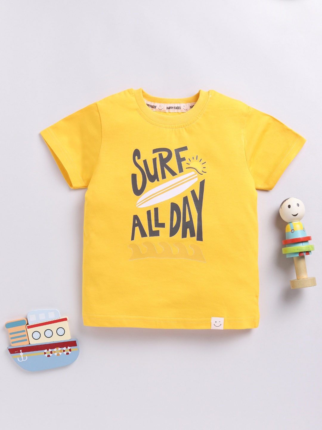 

Happy Faces Kids Boys Typography Printed Pure Cotton T-Shirt, Yellow