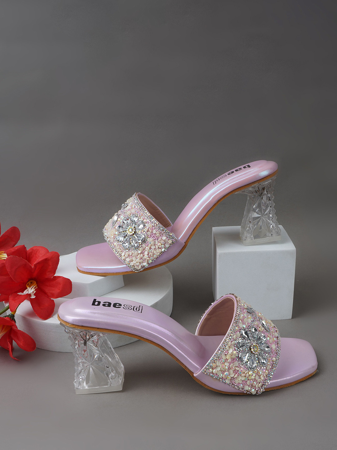 

BAESD Women Embellished Party Block Sandals, Purple
