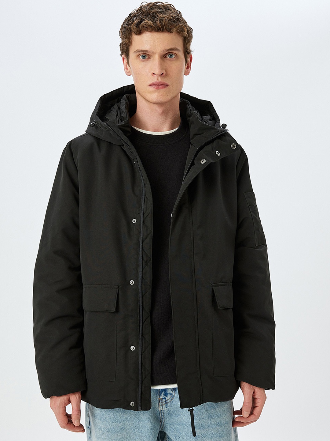 

Koton Men Longline Open Front Jacket, Black
