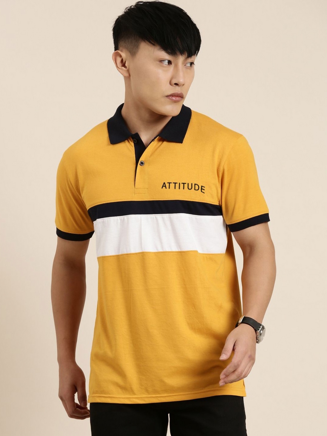

Metronaut Men Colourblocked Polo Collar T-shirt, Mustard