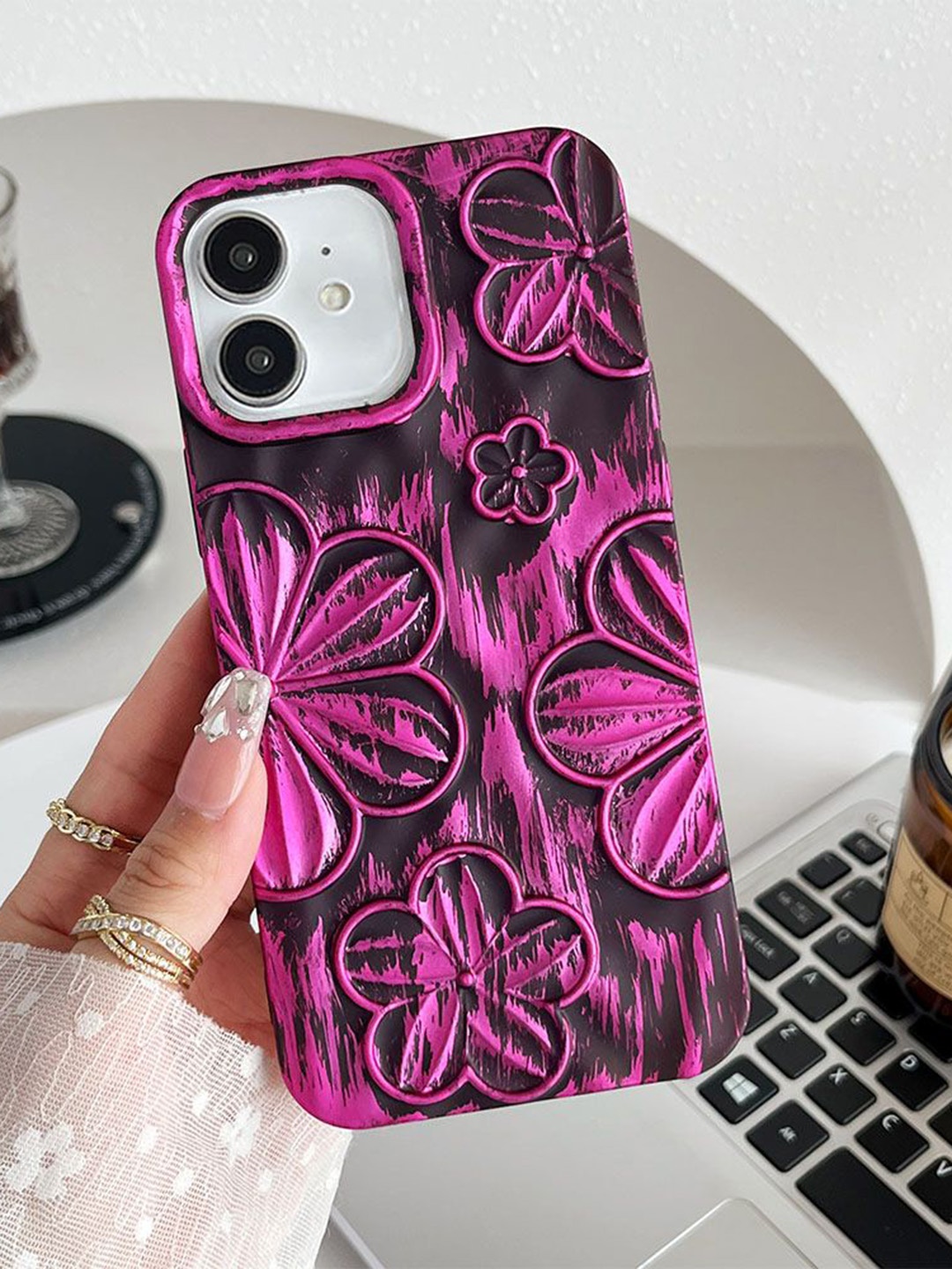 

Luxury Kase Floral Printed iPhone 11 Back Case Mobile Accessories, Pink