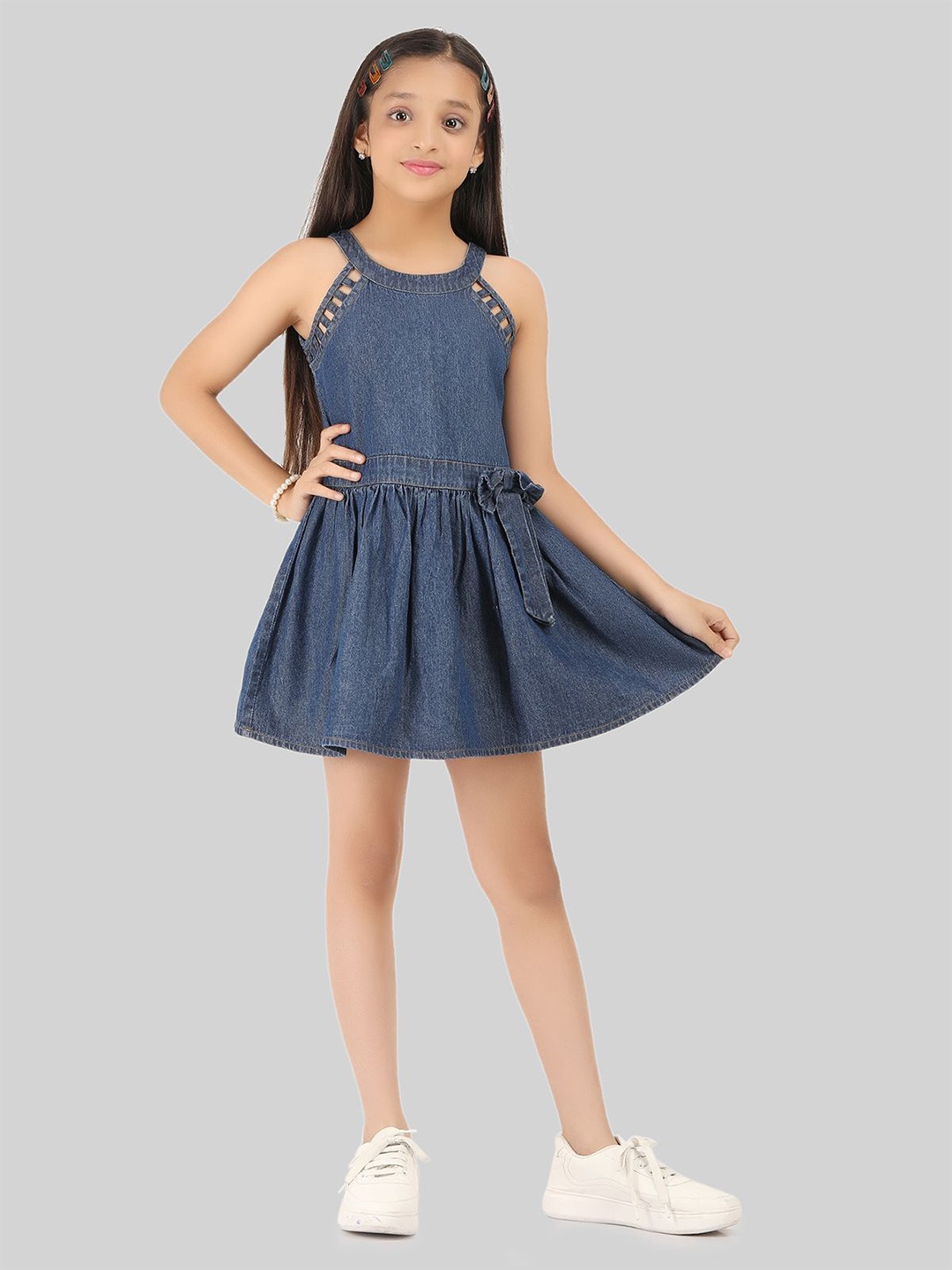 

BEING NAUGHTY Girls Cotton Fit & Flare Dress, Blue