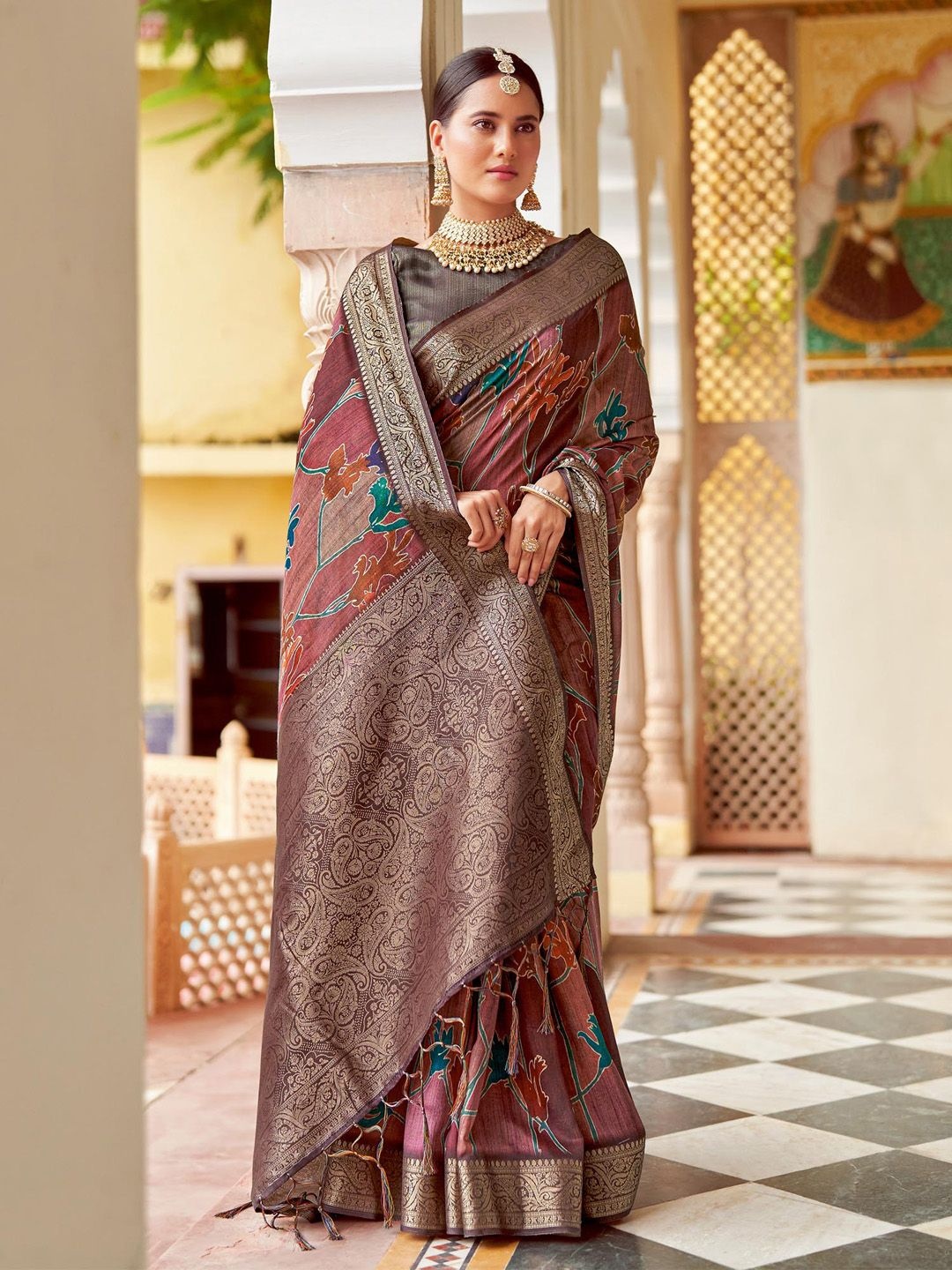 

Saree mall Ethnic Motifs Zari Sungudi Sarees, Maroon