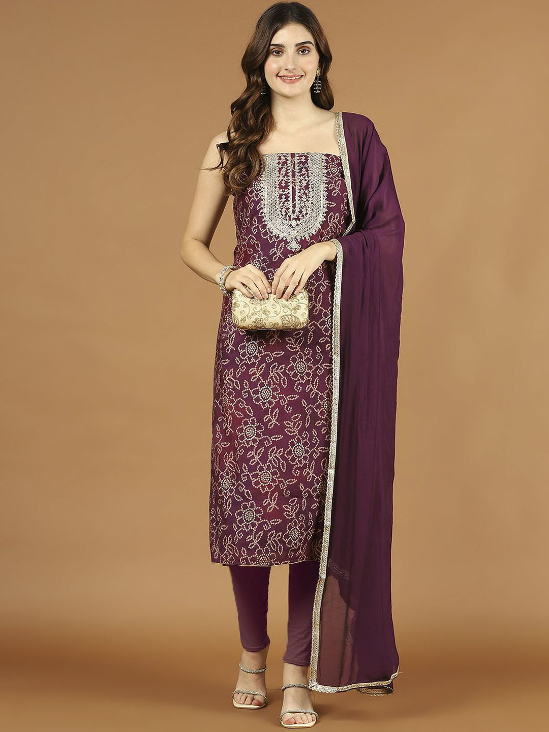 

Meena Bazaar Printed Unstitched Dress Material, Purple