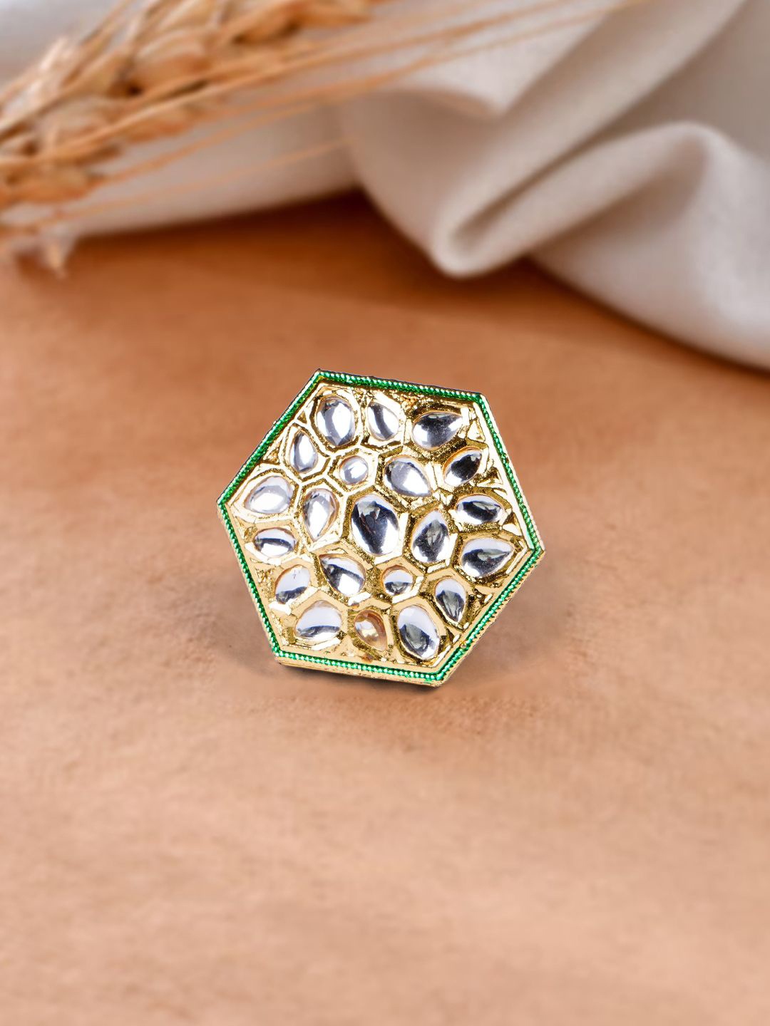 

Bamboo Tree Jewels Gold-Plated Kundan Stone-Studded Adjustable Finger Ring