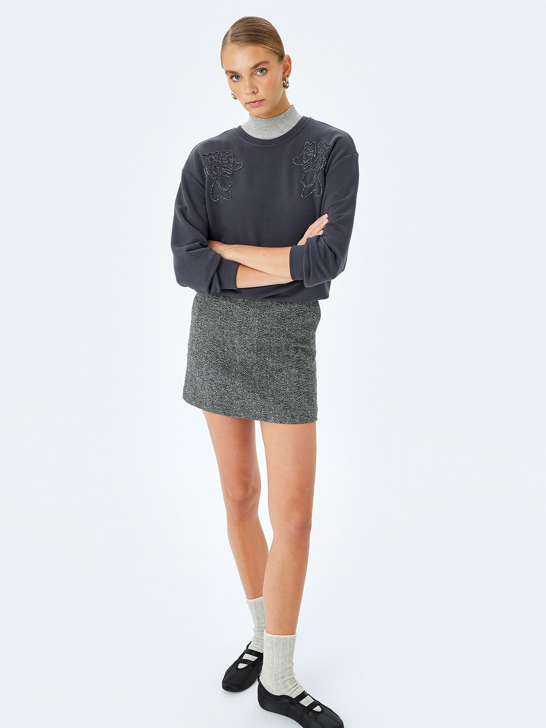 

Koton Women Cotton Round Neck Sweatshirt, Grey