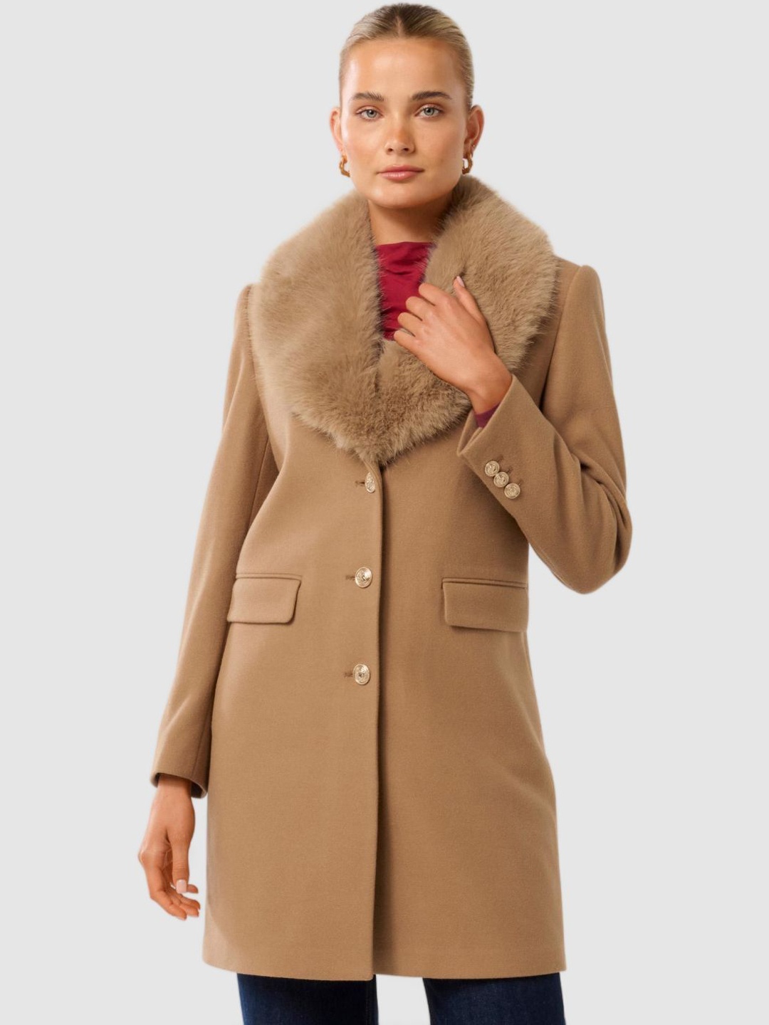 

Forever Short Fur Collar Coat, Brown