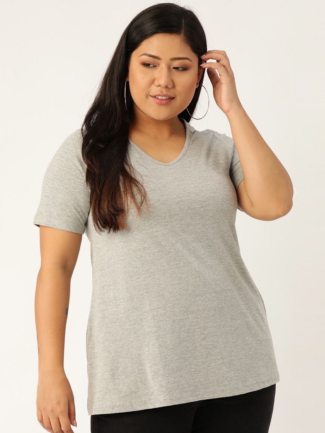 

theRebelinme Women V-Neck T-shirt, Grey