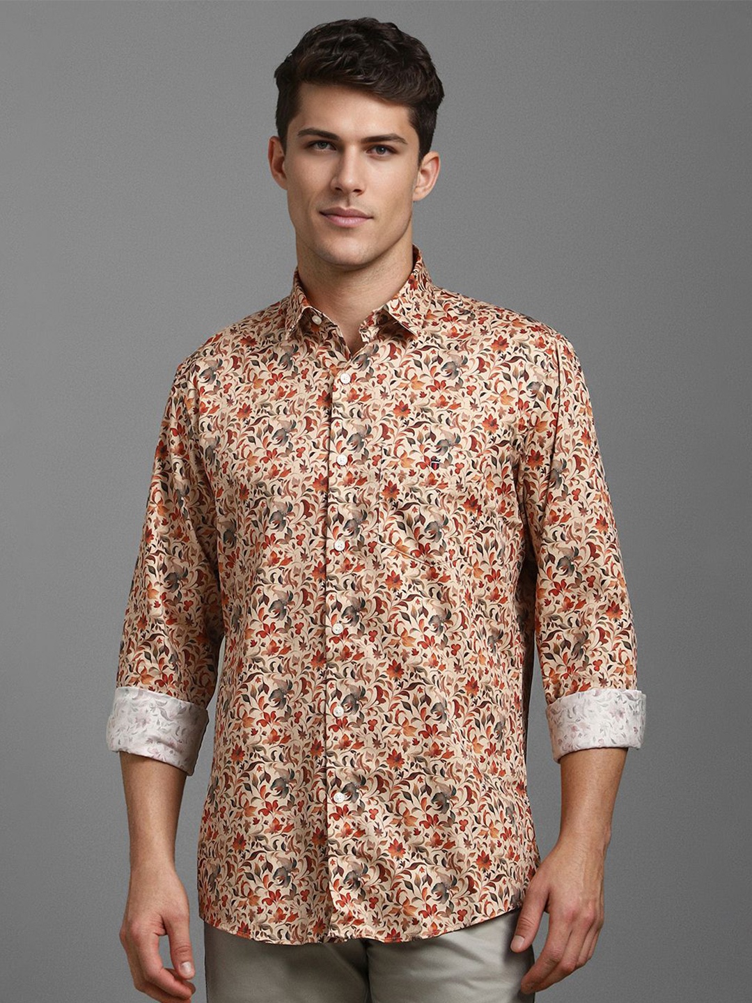 

Louis Philippe Sport Men Slim Fit Floral Opaque Printed Casual Shirt, Beige