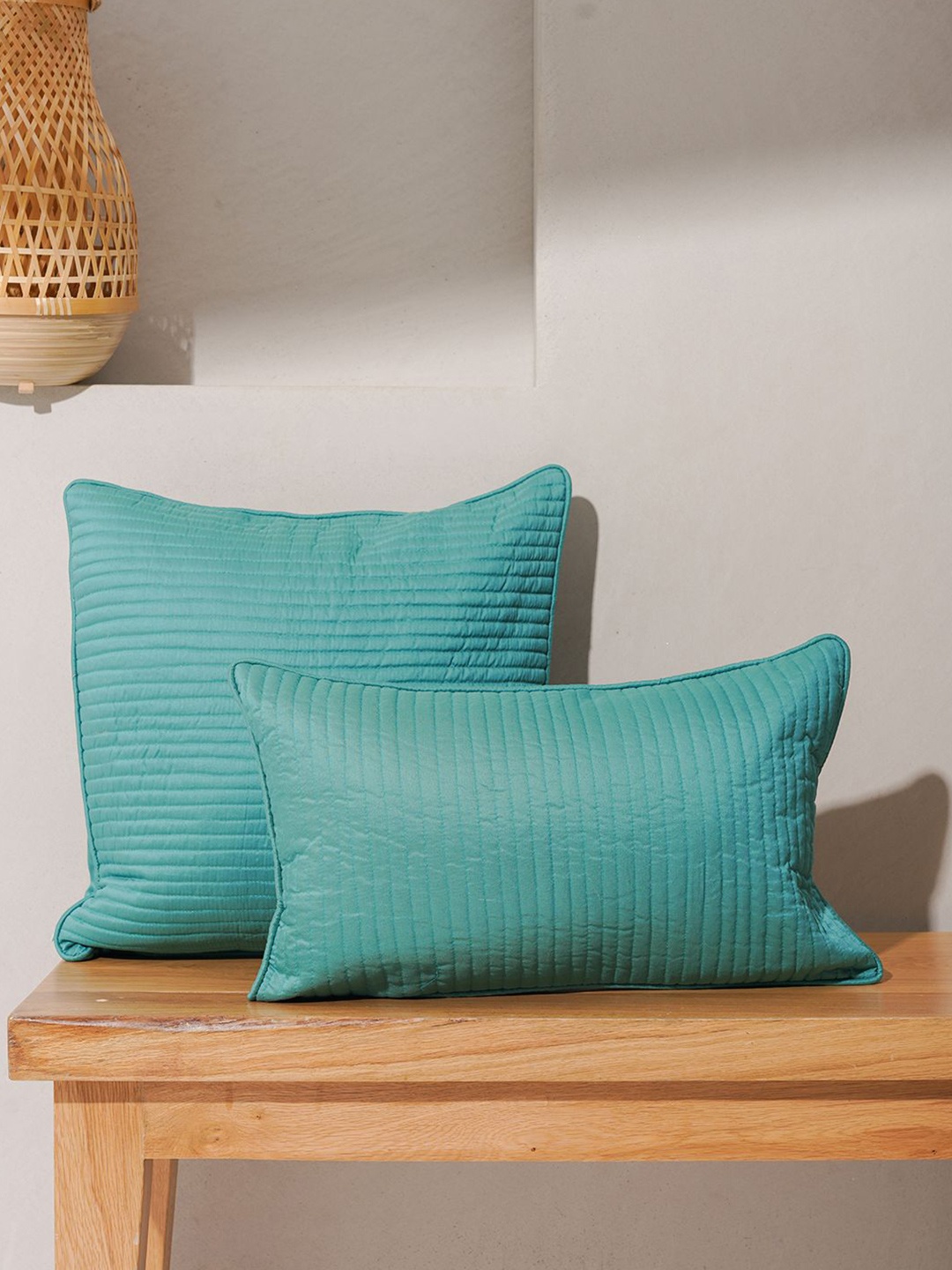 

India Circus by Krsnaa Mehta Teal Striped Rectangle Cushion Covers