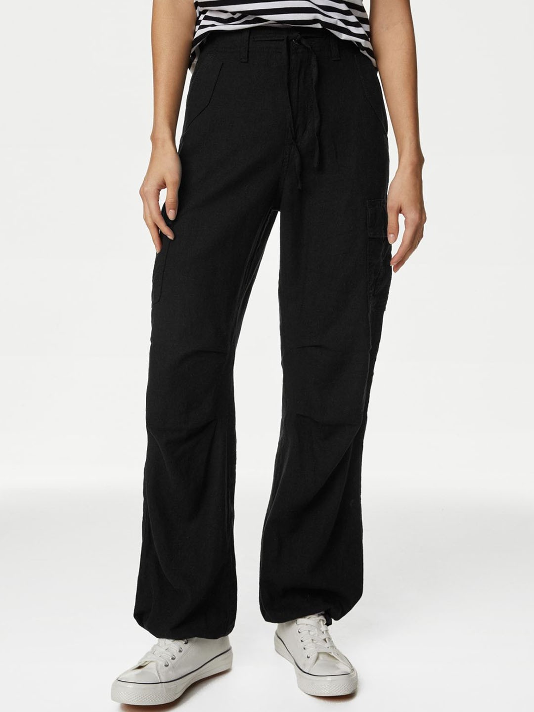 

Marks & Spencer Women Straight Fit High-Rise Trousers, Black
