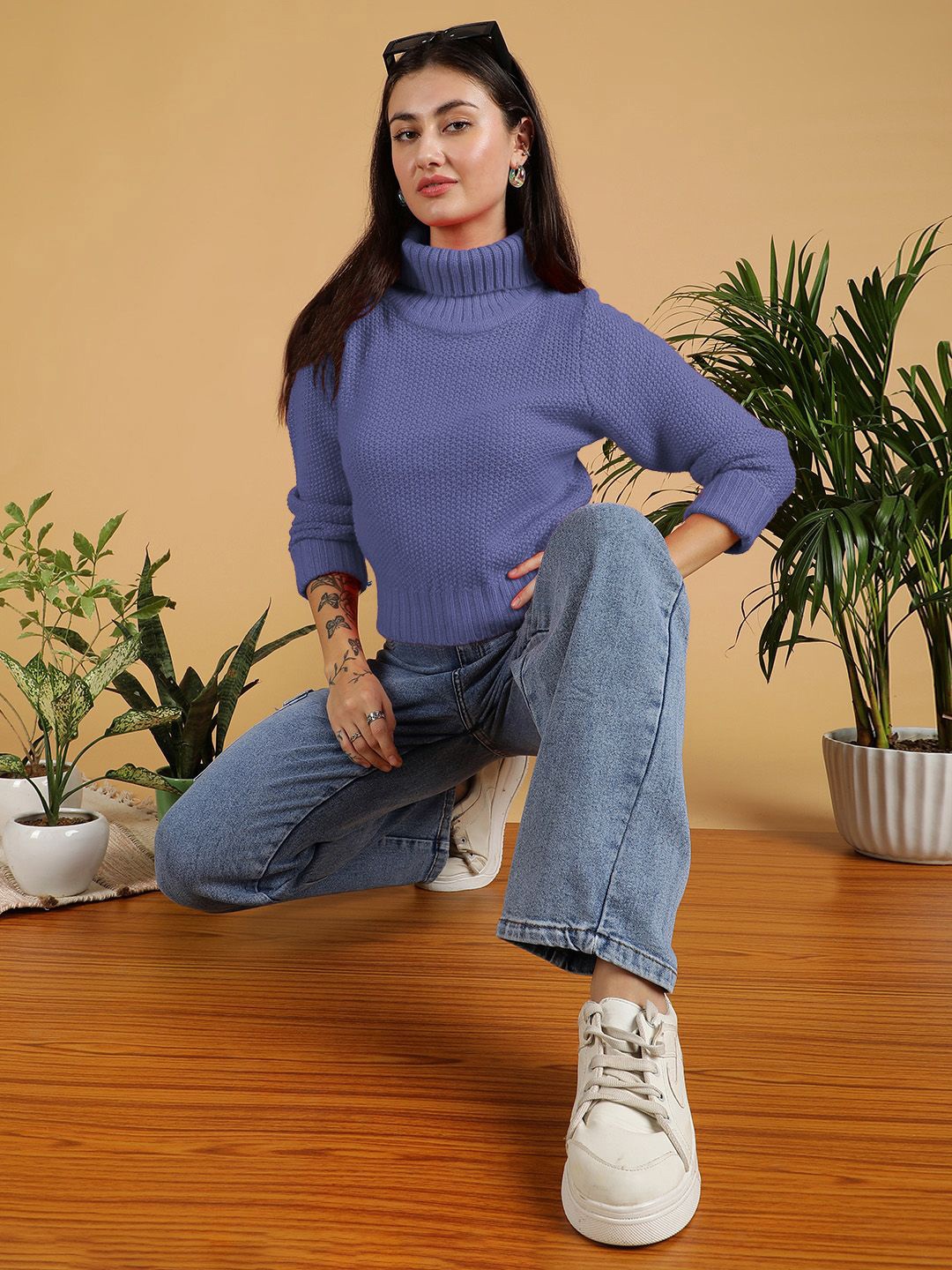 

Stylecast X Kotty Women Turtle Neck Crop Pullover, Purple