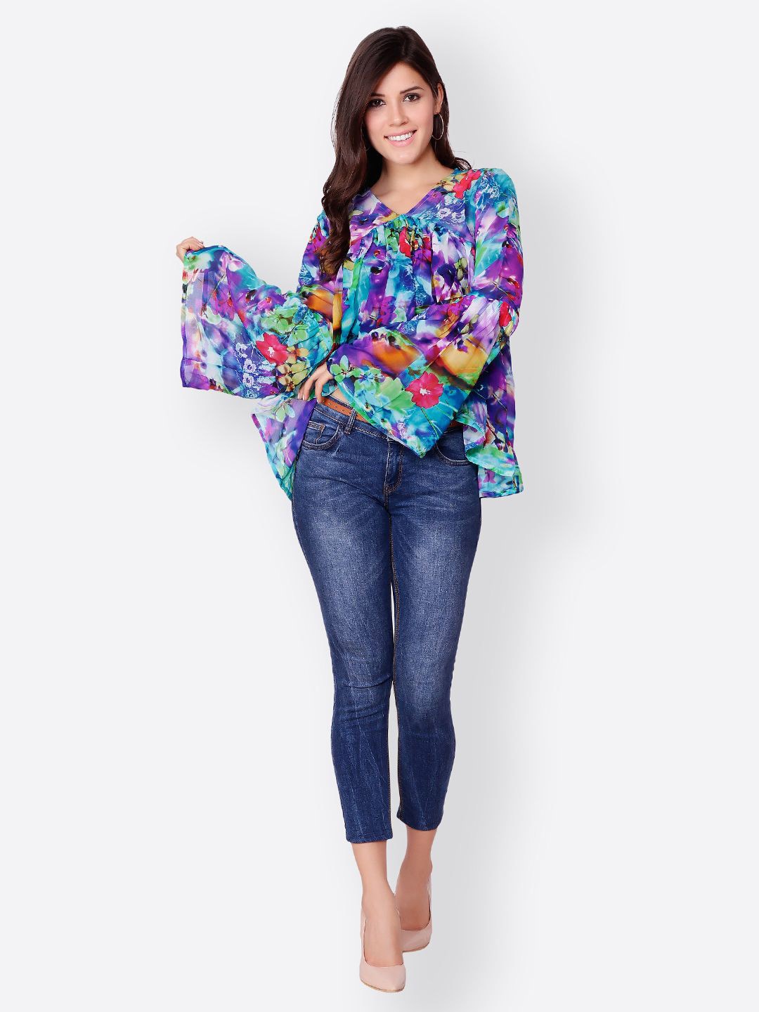 

BAESD Women Floral Printed Flared Sleeve Top, Multi