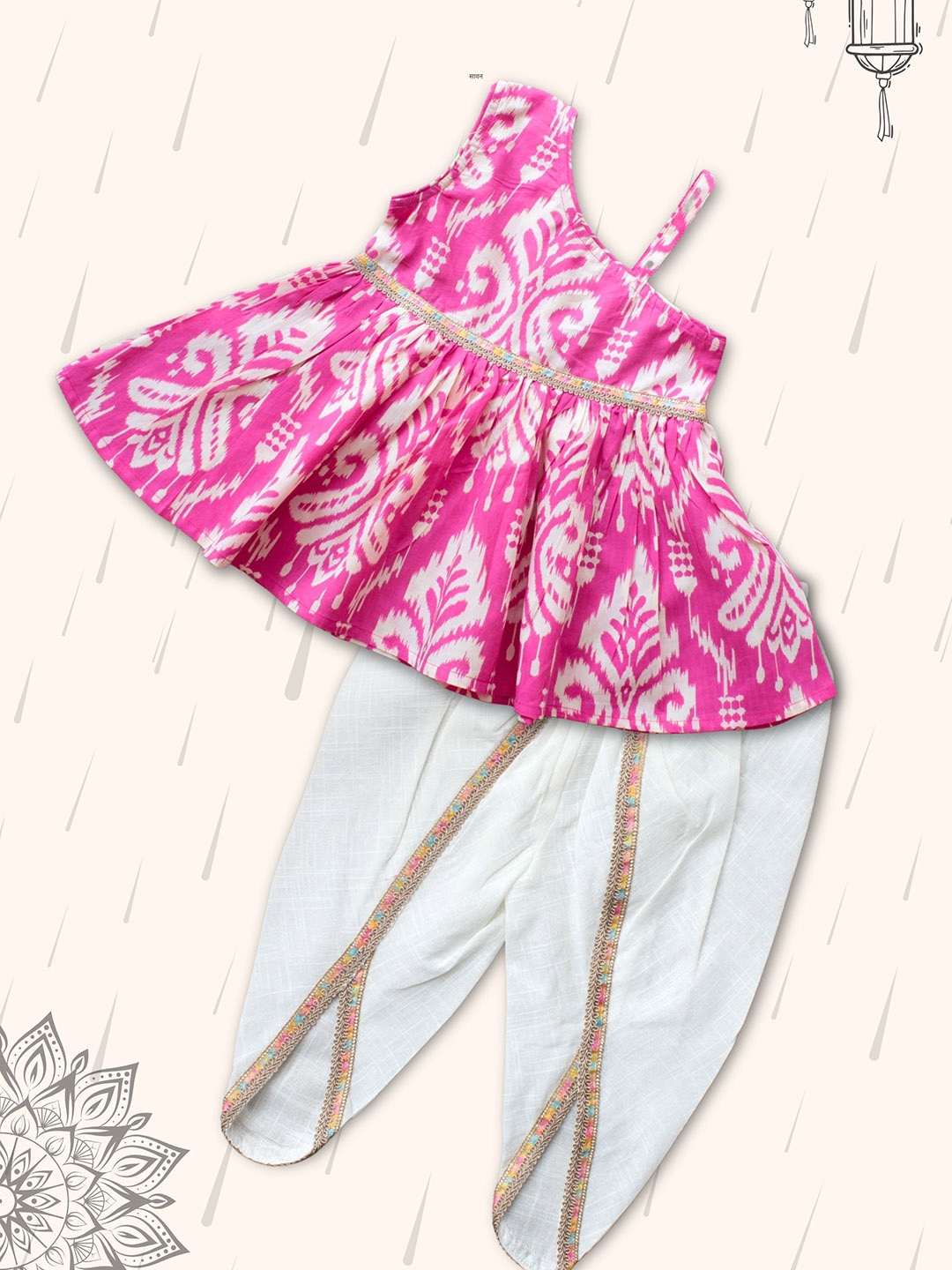 

Peekaaboo Kids Girls Ethnic Motifs Printed Layered Pure Cotton Top with Dhoti Pants, Pink