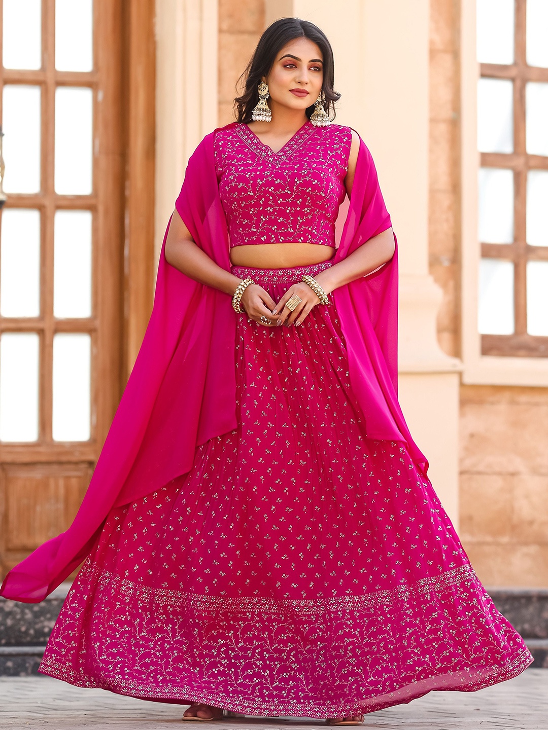 

Mesqlu Embellished Ready to Wear Lehenga & Blouse With Dupatta, Pink