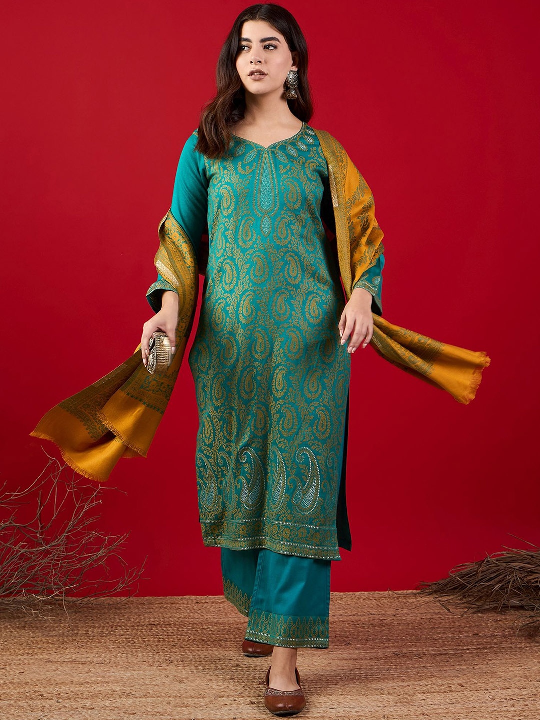 

HK colours of fashion Unstitched Dress Material, Turquoise blue