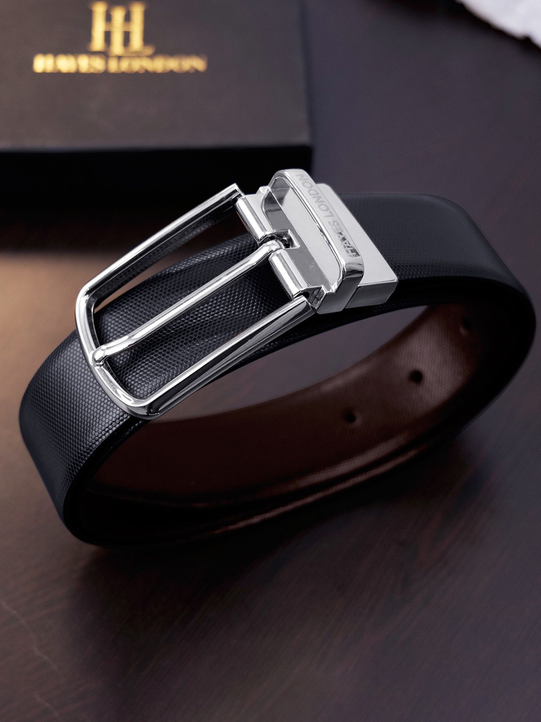 

Hayes London Men Belt Premium Genuine Formal Reversible Leather, Silver